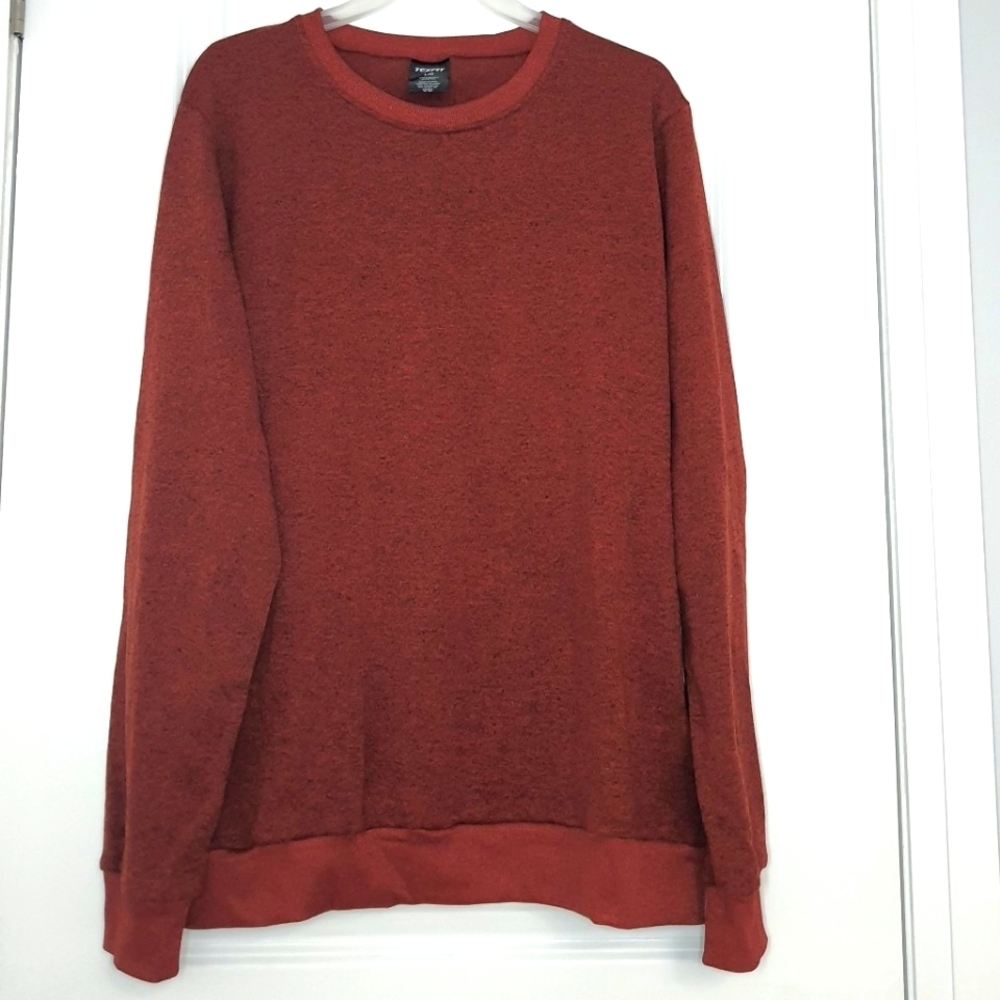 Men's Warm Fleece Pullover Crewneck Sweater L Red Cozy Winter Layer Canada